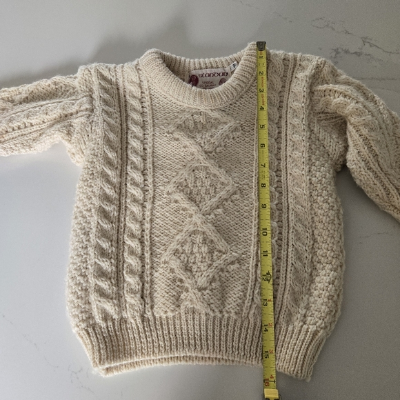 Vintage 100% Wool Aran Fishermans Irish Toddler Sweater Cable Knit Cream 24 Mos - Picture 3 of 6